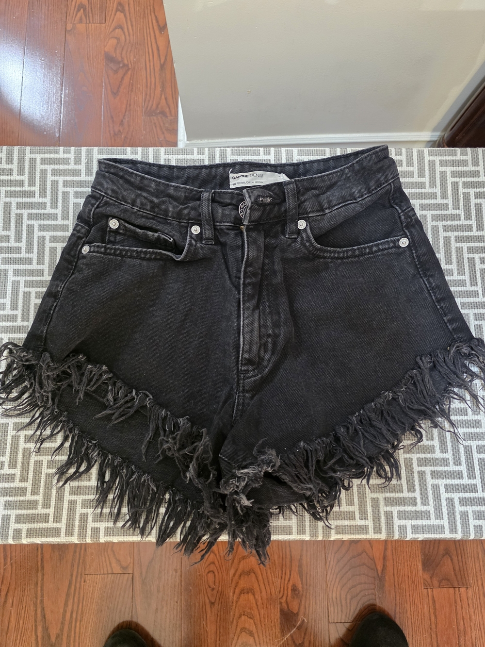 Black Frayed Denim High-Waist Women's Shorts